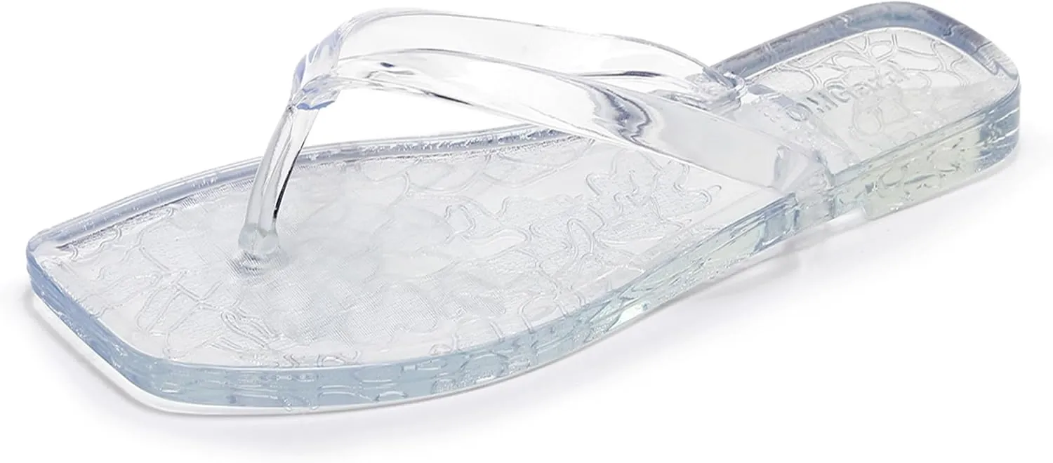 Jelly Sandals for Womens Flip Flops Thong Flat Jellies Shoes Clear Square Slides Size 10 Summer Beach Slipper Durable Quick Drying Soft