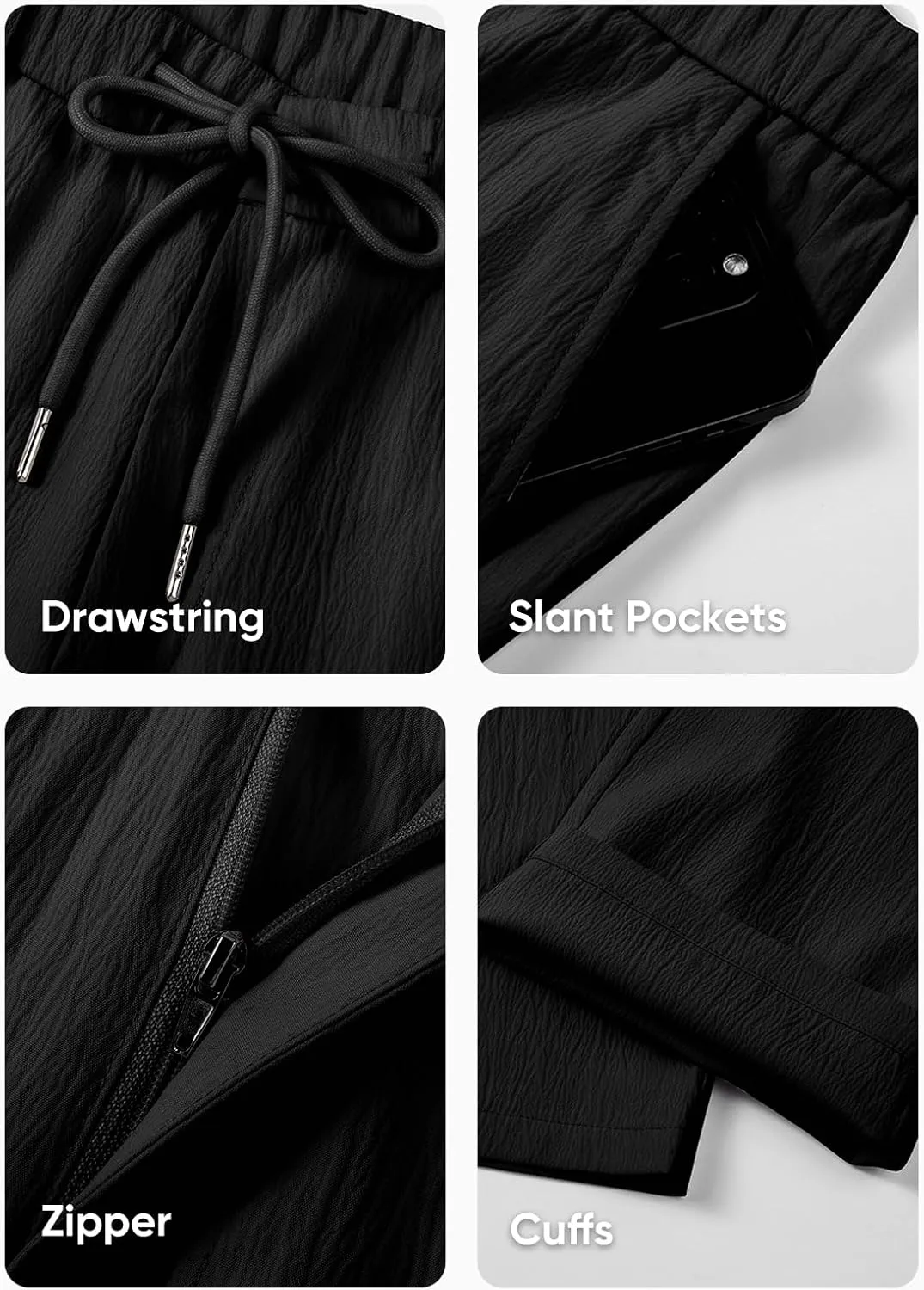 JMIERR Men's Casual Drawstring Pants Elastic Waist Lightweight Pant Summer Beach Trouser with Pockets