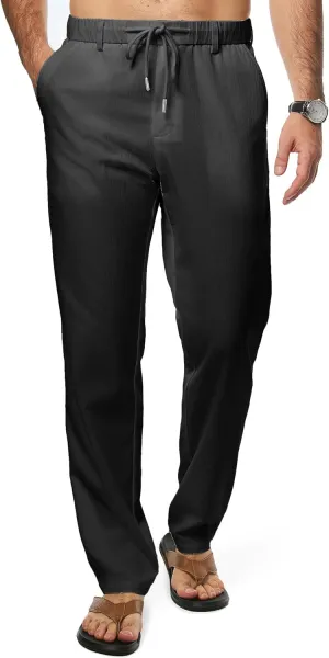 JMIERR Men's Casual Drawstring Pants Elastic Waist Lightweight Pant Summer Beach Trouser with Pockets