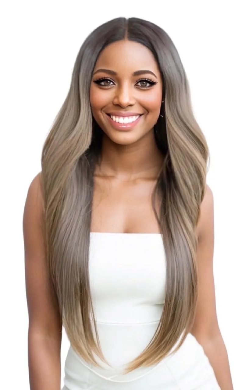 Joe Green 5" Y Shaped HD Lace Frontal Wig Synthetic Pre-Plucked Hair (Ash Blonde Long Flip Out Straight, 5Y)