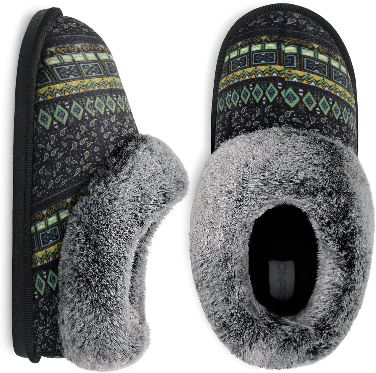 JOINFREE Women's Slippers Fuzzy House Shoes with Memory Foam Slip-on Comfy Bedroom Slippers Indoor Outdoor Shoes with Warm Faux Fur Collar