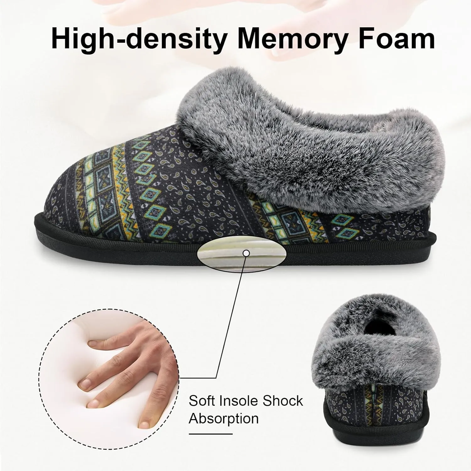 JOINFREE Women's Slippers Fuzzy House Shoes with Memory Foam Slip-on Comfy Bedroom Slippers Indoor Outdoor Shoes with Warm Faux Fur Collar