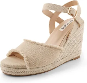 JOY IN LOVE Platform Wedge Sandals for Women 4IN Espadrille Wedge Heels Ankle Strap Sandals