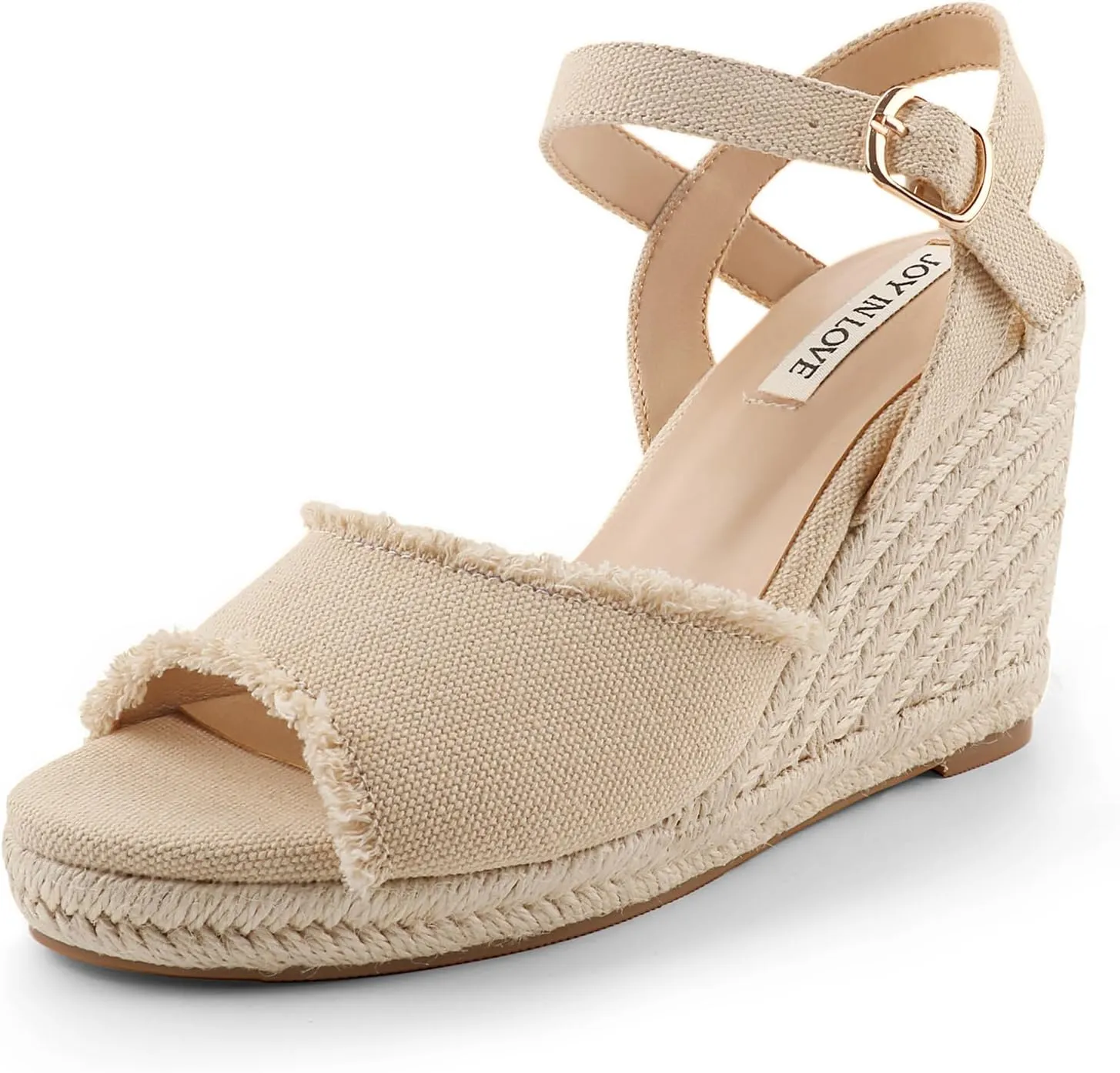 JOY IN LOVE Platform Wedge Sandals for Women 4IN Espadrille Wedge Heels Ankle Strap Sandals
