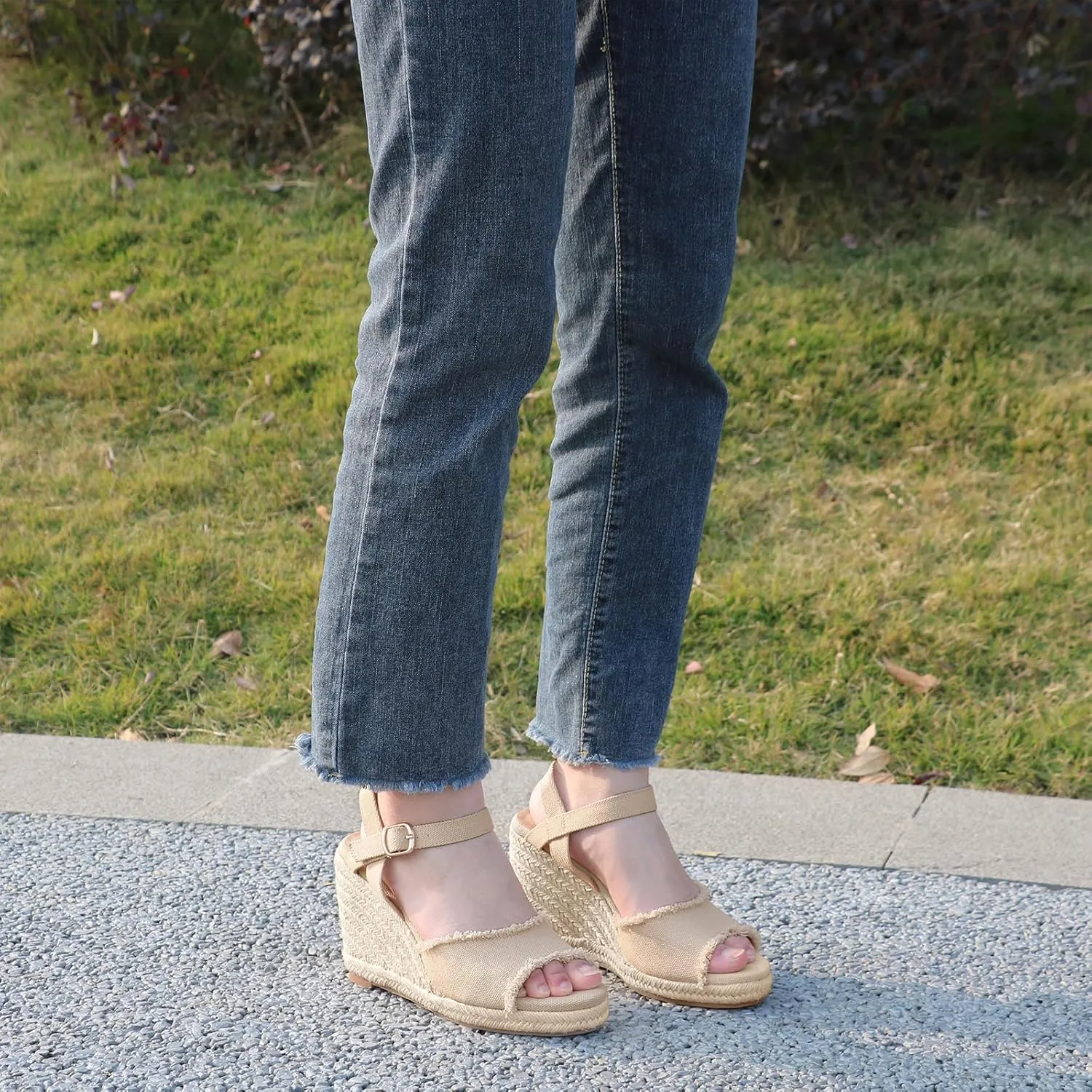 JOY IN LOVE Platform Wedge Sandals for Women 4IN Espadrille Wedge Heels Ankle Strap Sandals