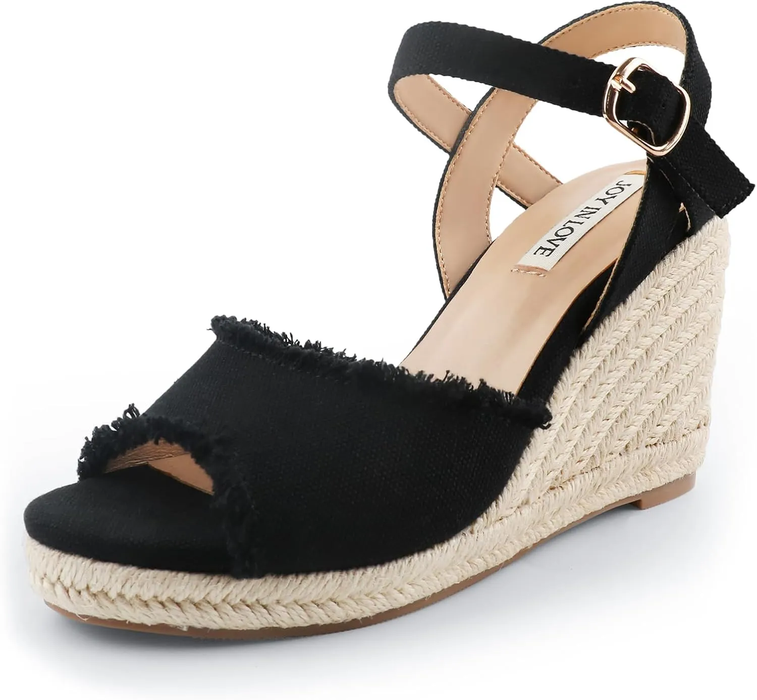 JOY IN LOVE Platform Wedge Sandals for Women 4IN Espadrille Wedge Heels Ankle Strap Sandals