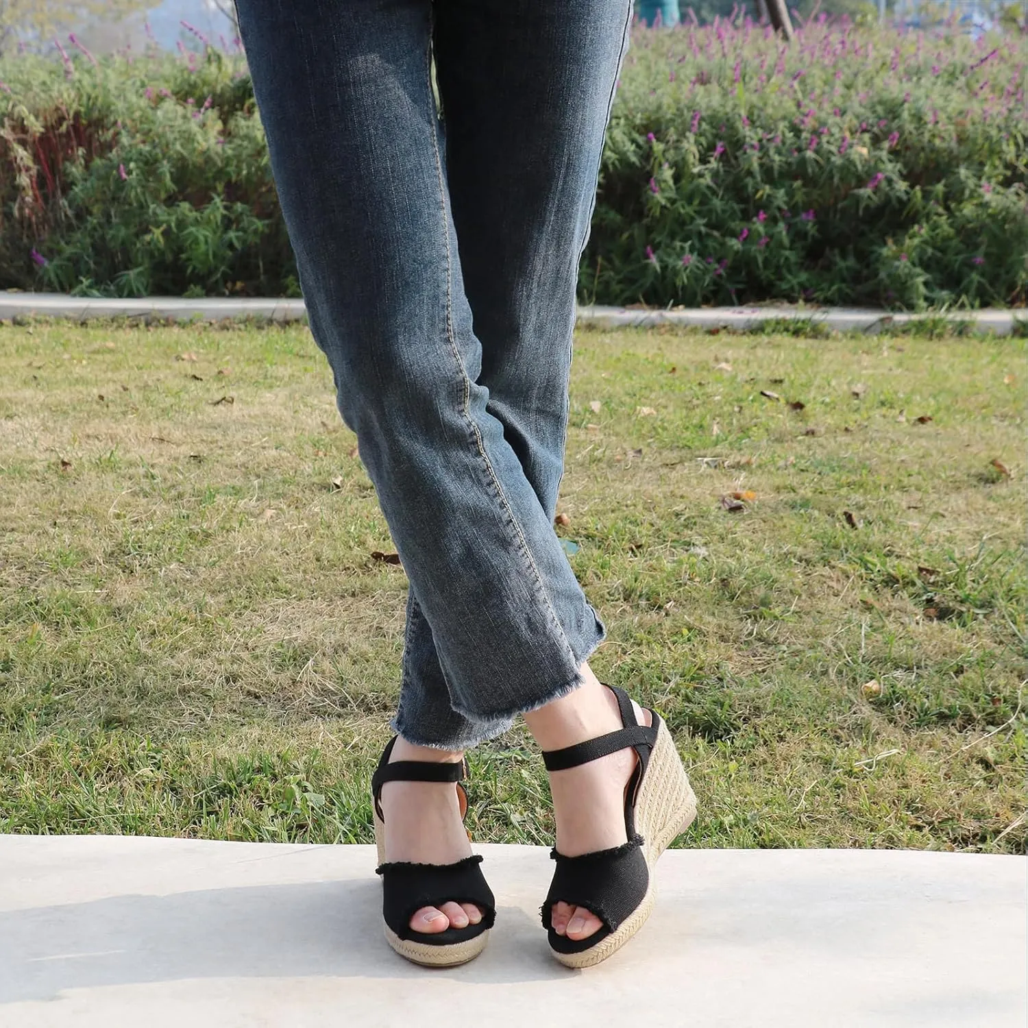 JOY IN LOVE Platform Wedge Sandals for Women 4IN Espadrille Wedge Heels Ankle Strap Sandals