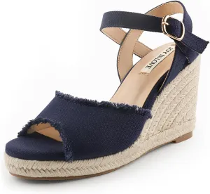 JOY IN LOVE Platform Wedge Sandals for Women 4IN Espadrille Wedge Heels Ankle Strap Sandals