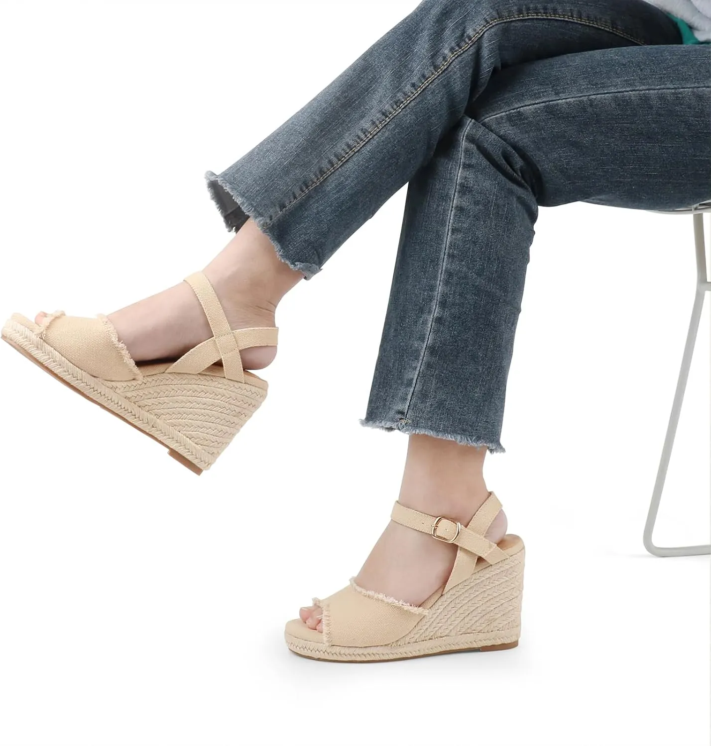 JOY IN LOVE Platform Wedge Sandals for Women 4IN Espadrille Wedge Heels Ankle Strap Sandals