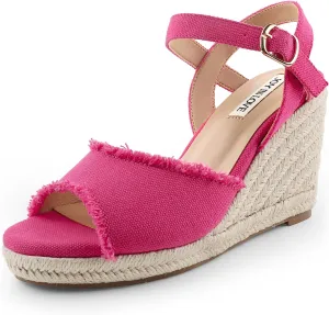 JOY IN LOVE Platform Wedge Sandals for Women 4IN Espadrille Wedge Heels Ankle Strap Sandals
