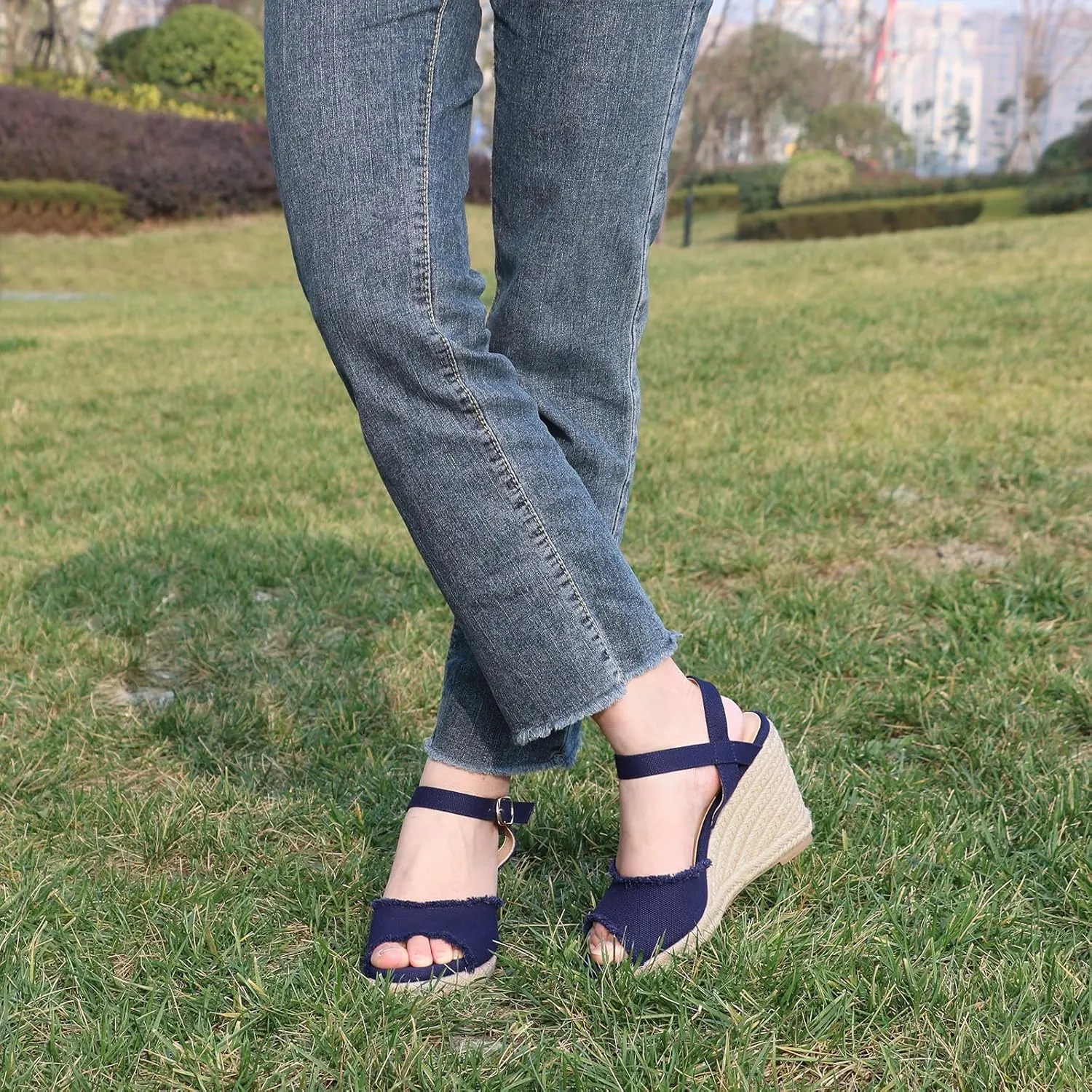 JOY IN LOVE Platform Wedge Sandals for Women 4IN Espadrille Wedge Heels Ankle Strap Sandals