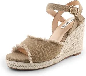 JOY IN LOVE Platform Wedge Sandals for Women 4IN Espadrille Wedge Heels Ankle Strap Sandals