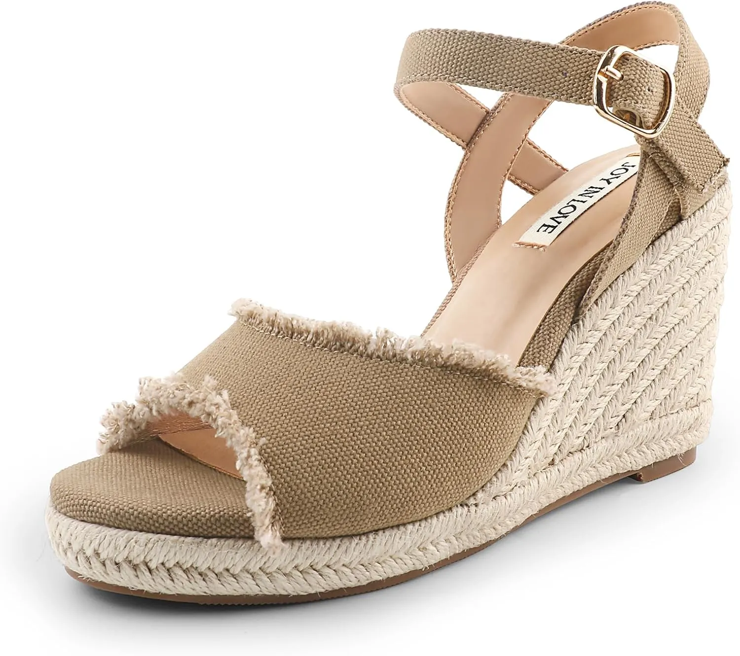 JOY IN LOVE Platform Wedge Sandals for Women 4IN Espadrille Wedge Heels Ankle Strap Sandals