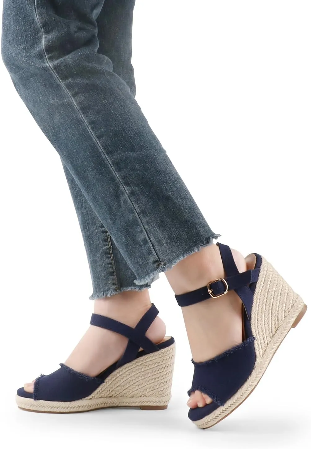JOY IN LOVE Platform Wedge Sandals for Women 4IN Espadrille Wedge Heels Ankle Strap Sandals