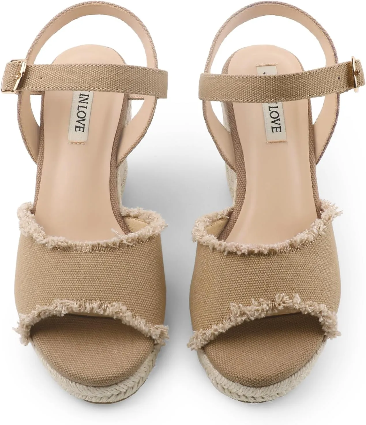 JOY IN LOVE Platform Wedge Sandals for Women 4IN Espadrille Wedge Heels Ankle Strap Sandals