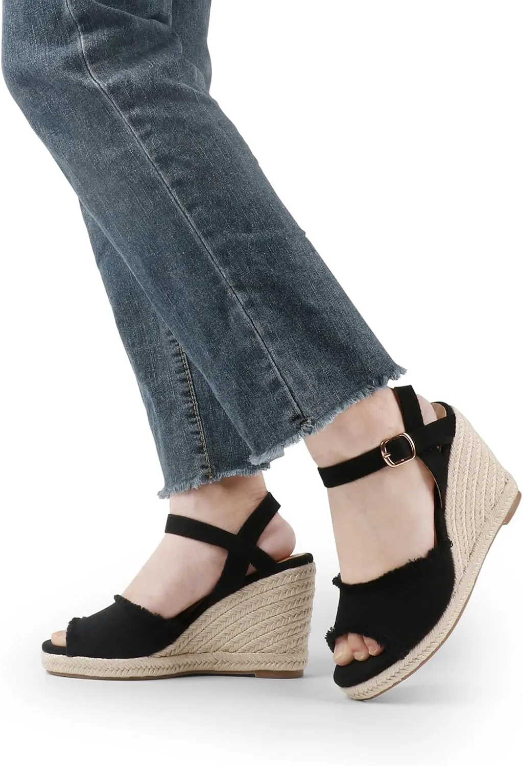 JOY IN LOVE Platform Wedge Sandals for Women 4IN Espadrille Wedge Heels Ankle Strap Sandals