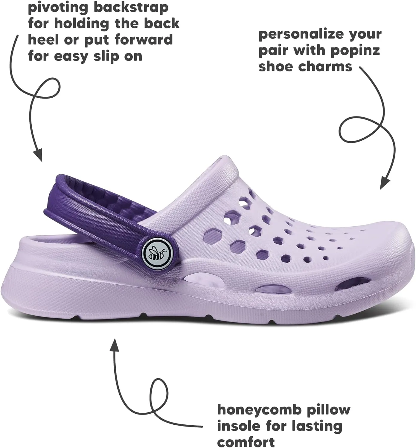 Joybees Kids Active Clog - Clogs for Kids, Rubber Shoe for Girls and Boys, Slip On Foam Sandals, Water Shoes with Strap for Toddlers and Children Size C4-J5