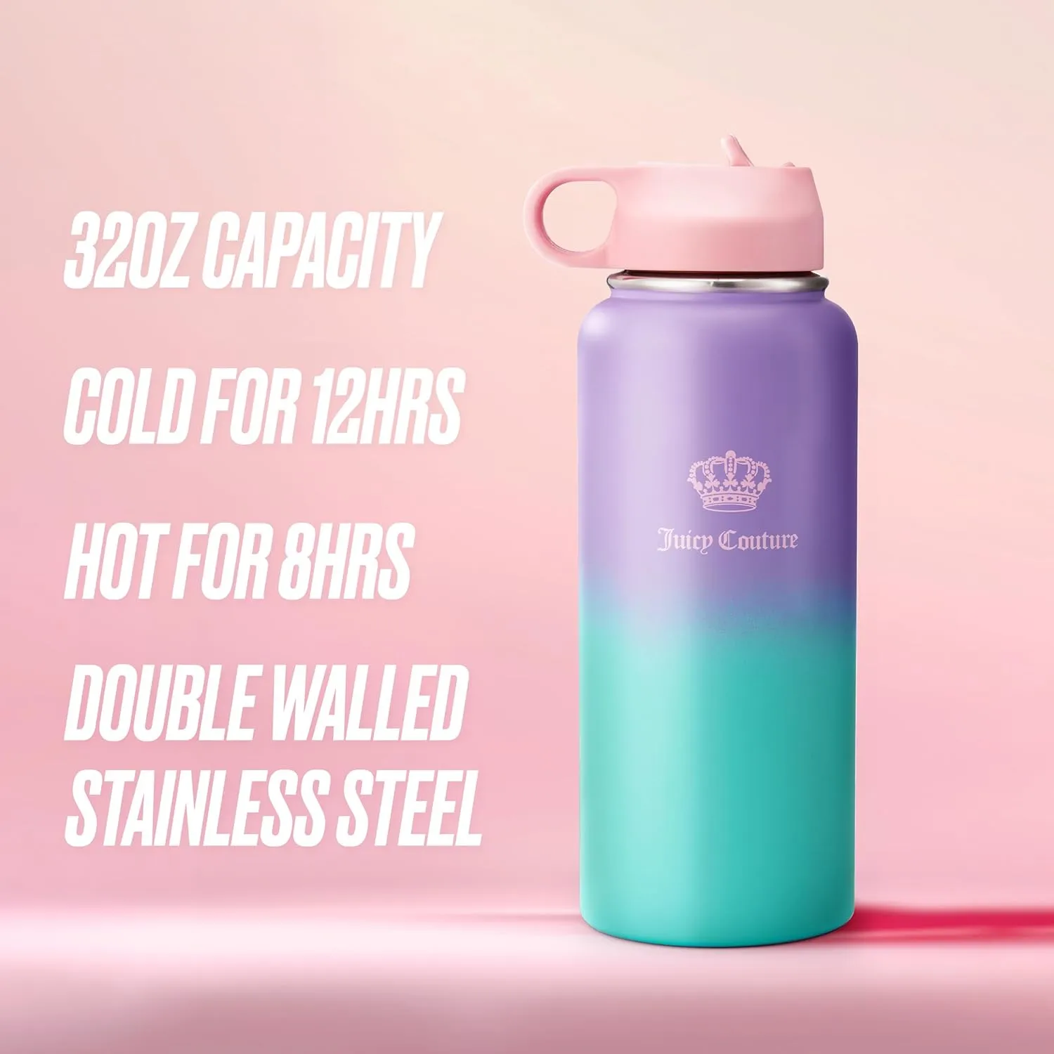 Juicy Couture "Go Girl Fashion Water Bottle - Purple/Teal - 32oz - Stylish Trendy Hydration Bottle - Fashionable Designer Drinkware for Active Lifestyle