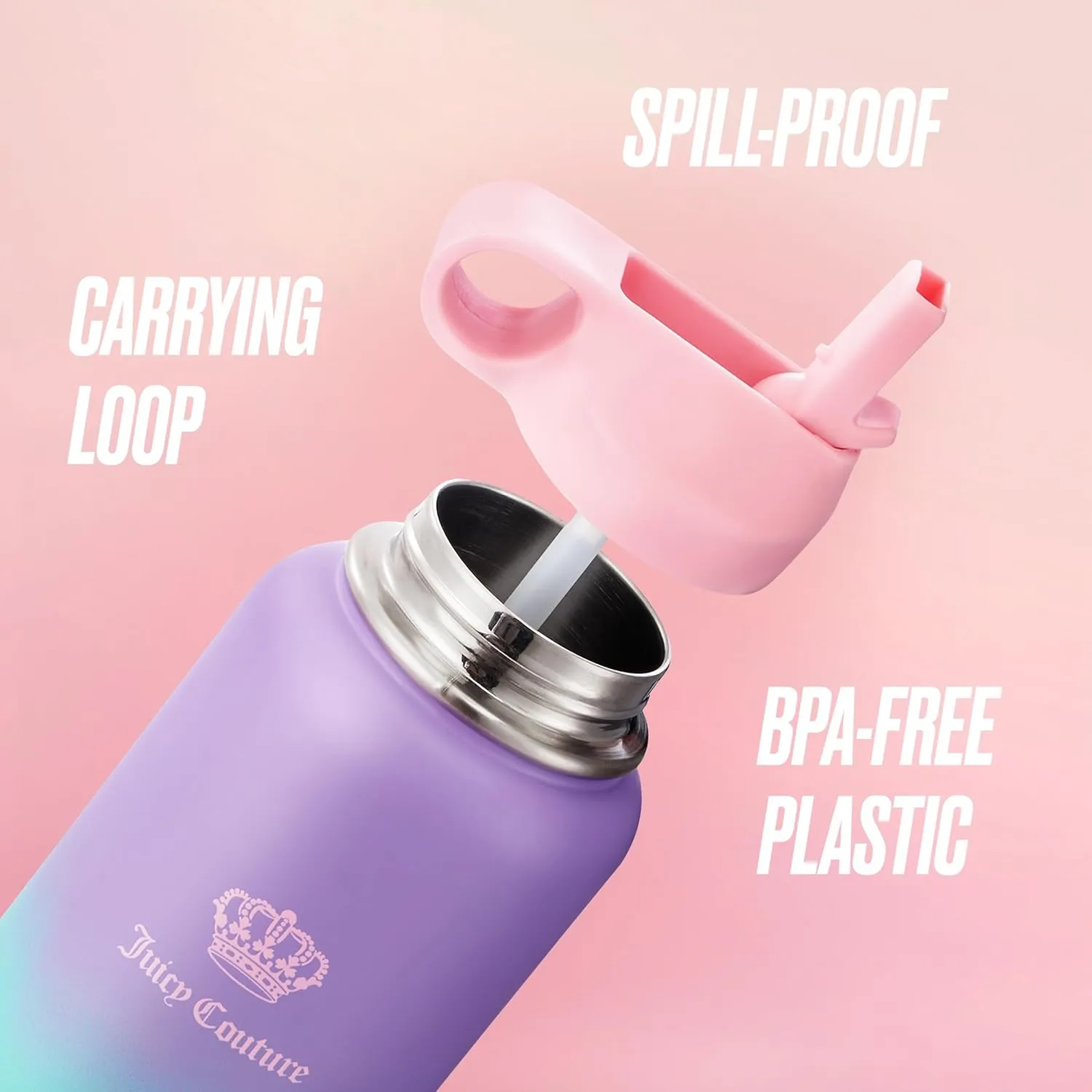 Juicy Couture "Go Girl Fashion Water Bottle - Purple/Teal - 32oz - Stylish Trendy Hydration Bottle - Fashionable Designer Drinkware for Active Lifestyle