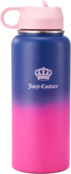 Juicy Couture "Go Girl" Fashion Water Bottle - Navy/Pink - 32oz - Stylish Trendy Hydration Bottle - Fashionable Designer Drinkware for Active Lifestyle