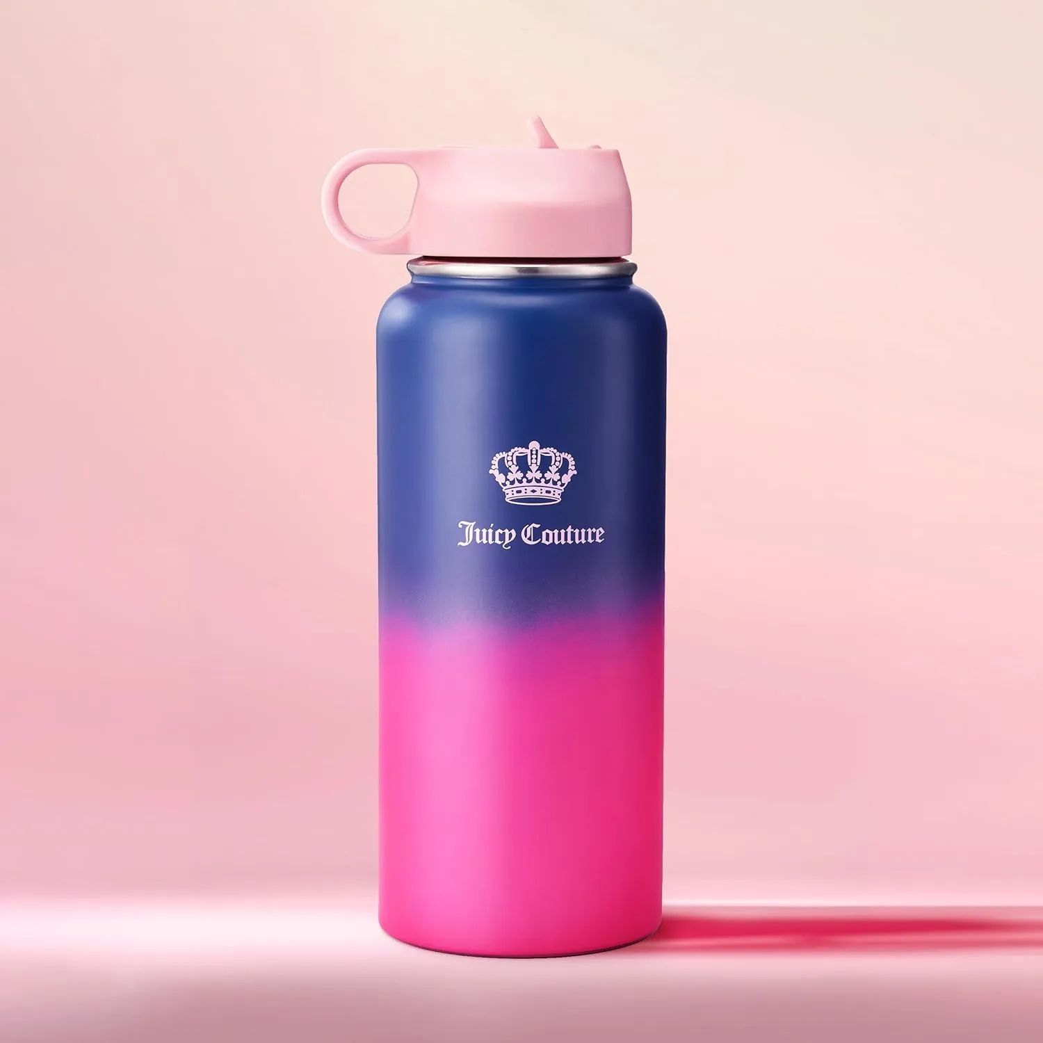 Juicy Couture "Go Girl" Fashion Water Bottle - Navy/Pink - 32oz - Stylish Trendy Hydration Bottle - Fashionable Designer Drinkware for Active Lifestyle