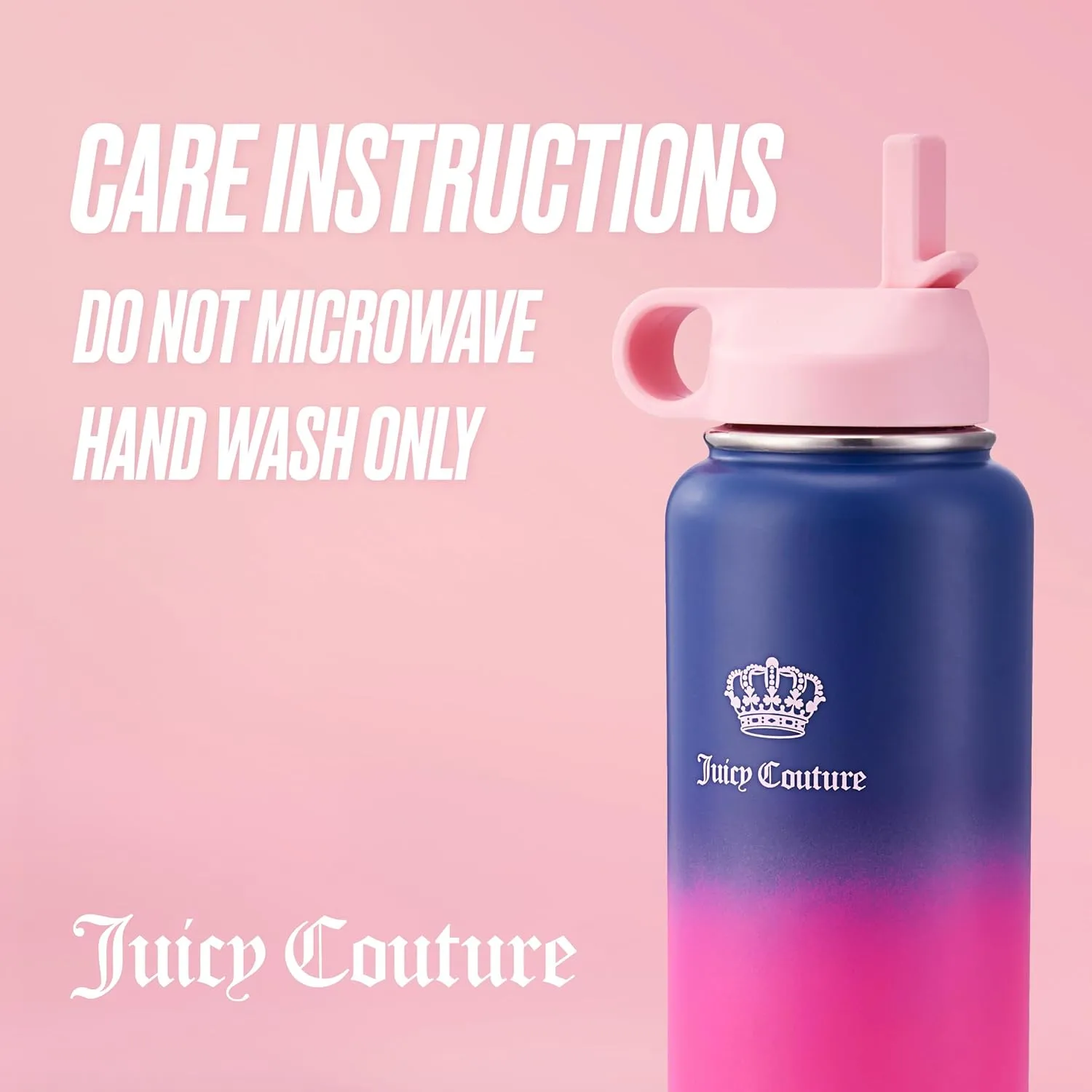 Juicy Couture "Go Girl" Fashion Water Bottle - Navy/Pink - 32oz - Stylish Trendy Hydration Bottle - Fashionable Designer Drinkware for Active Lifestyle