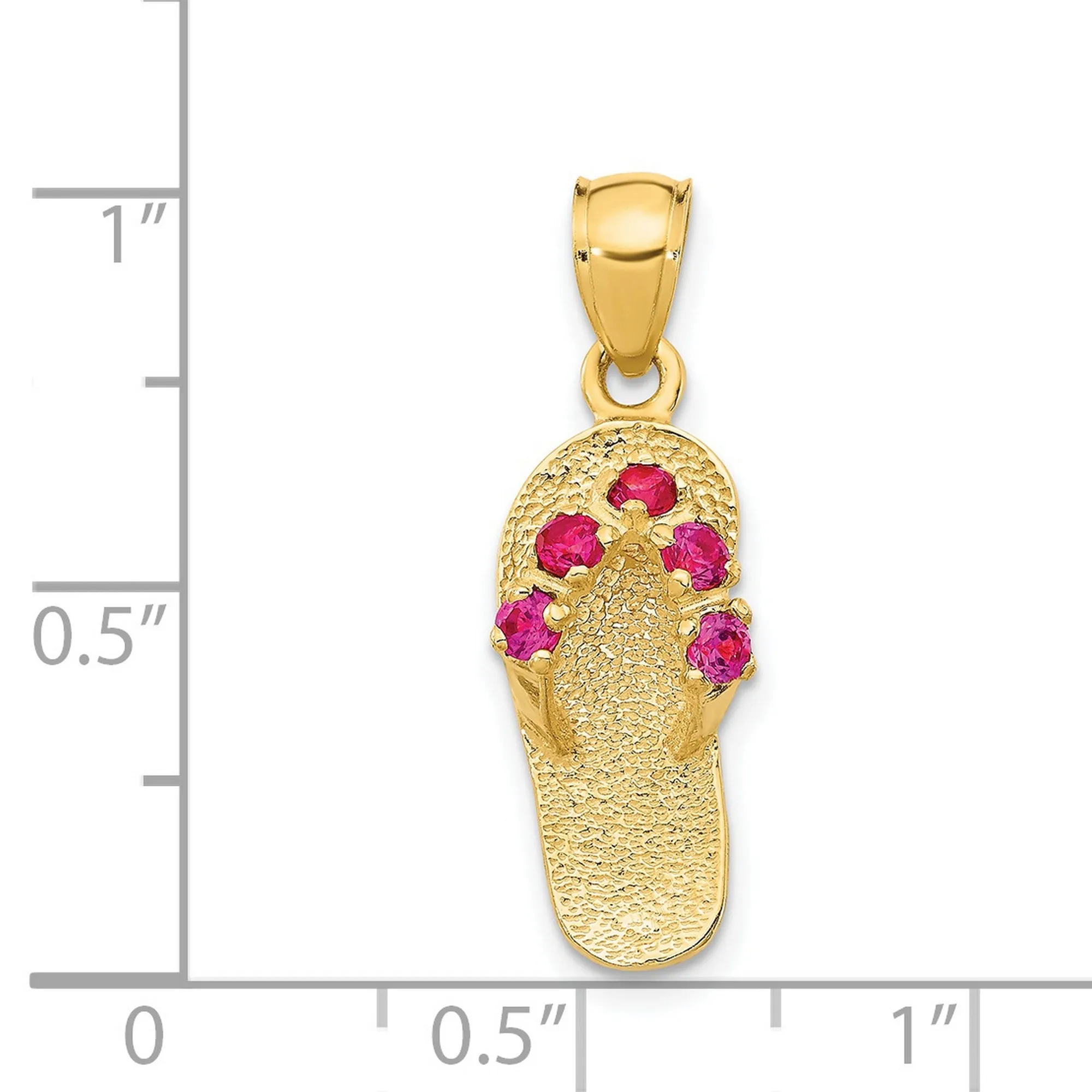 July CZ Birthstone Flip Flop Sandal Charm Pendant in Real 14k Yellow Gold