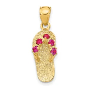 July CZ Birthstone Flip Flop Sandal Charm Pendant in Real 14k Yellow Gold