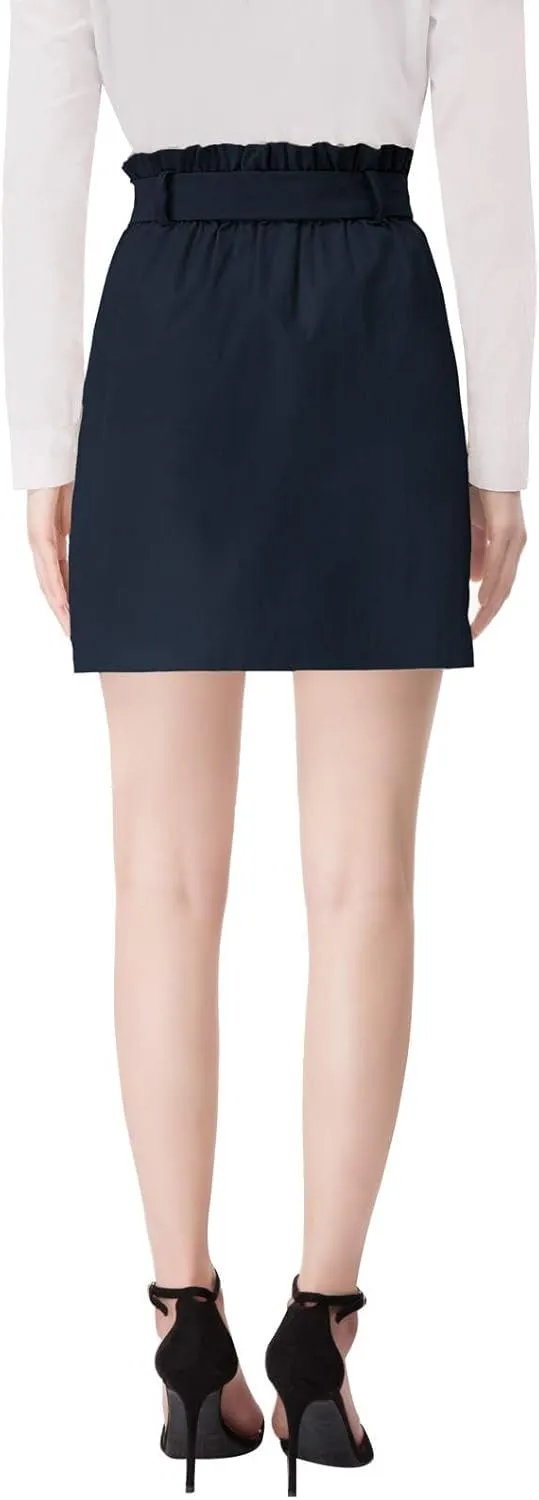 KANCY KOLE Women's Casual High Waist A Line Skirt Paper Bag Elastic Waist Short Skirt with Pockets S-XXL