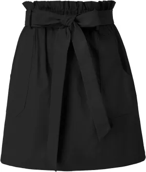 KANCY KOLE Women's Casual High Waist A Line Skirt Paper Bag Elastic Waist Short Skirt with Pockets S-XXL