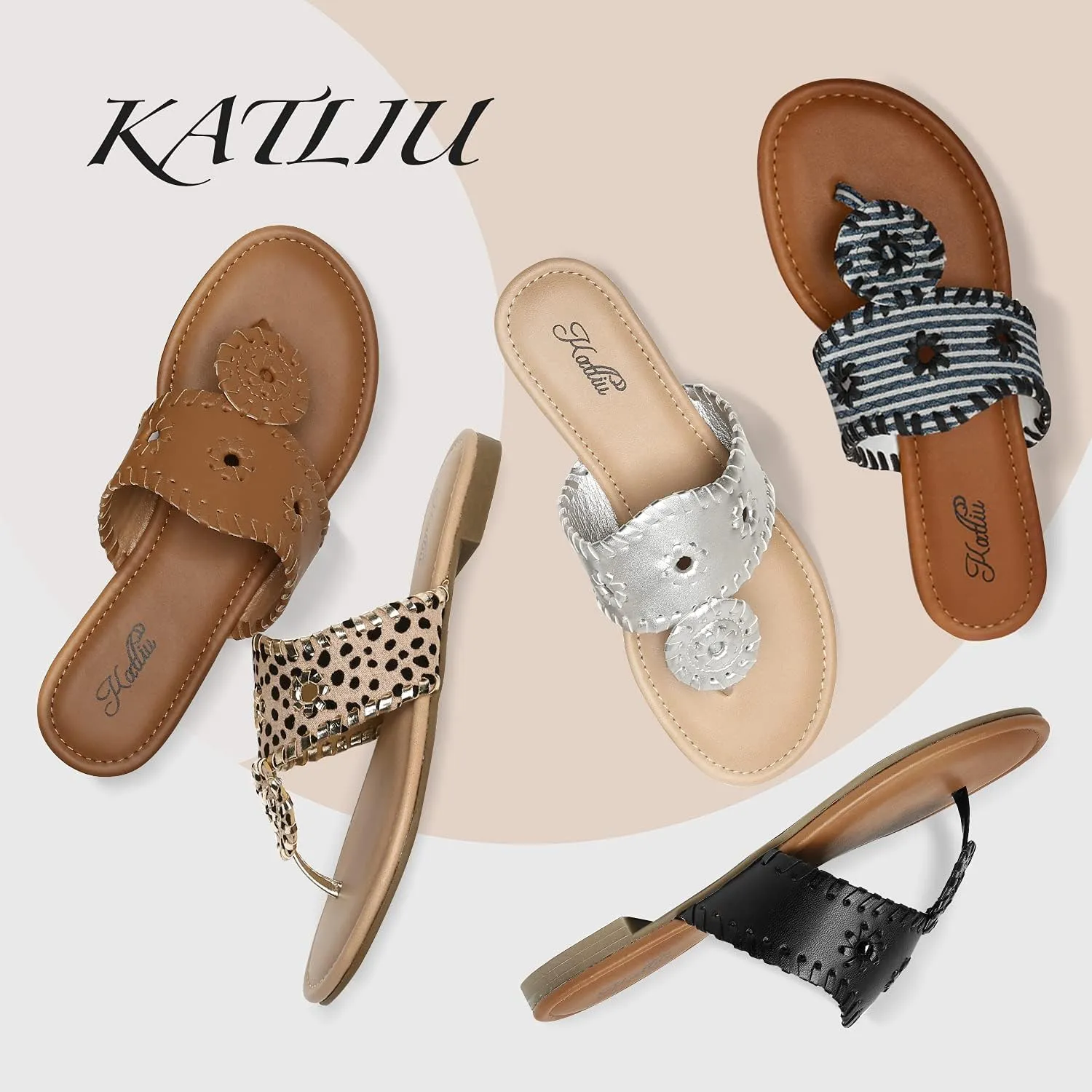 katliu Women's Flat Sandals Flip Flop Sandals Dressy Thong Sandals