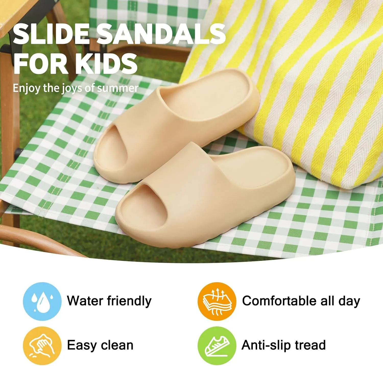 Kids Cloud Slides, Non-Slip Pillow Slippers for Girls Boys Thick Sole Open Toe Slides Shower Shoes for Indoor Outdoor Bathroom Pool Beach Slippers