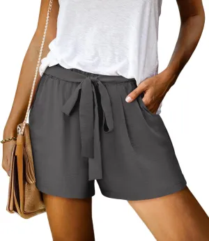 KISSMODA Womens Summer Shorts with Pockets Lightweight High Waisted Adjustable Tie Knot Loose Casual Short
