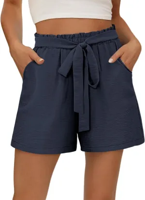 KISSMODA Womens Summer Shorts with Pockets Lightweight High Waisted Adjustable Tie Knot Loose Casual Short