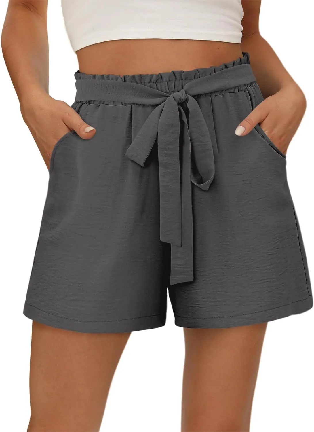 KISSMODA Womens Summer Shorts with Pockets Lightweight High Waisted Adjustable Tie Knot Loose Casual Short