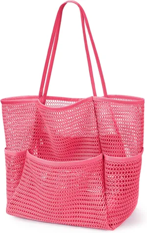 KPX Beach Bag with Mini Pocket, Beach Tote Bags for Women Large Foldable Mesh Swimming Pool Travel Bags - Sandproof