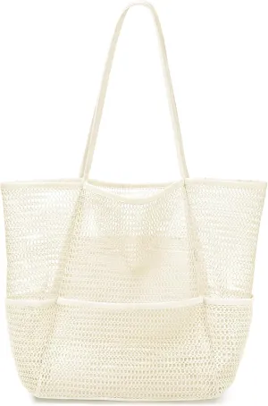 KPX Beach Bag with Mini Pocket, Beach Tote Bags for Women Large Foldable Mesh Swimming Pool Travel Bags - Sandproof
