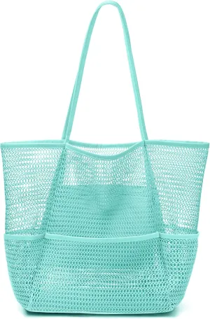 KPX Beach Bag with Mini Pocket, Beach Tote Bags for Women Large Foldable Mesh Swimming Pool Travel Bags - Sandproof