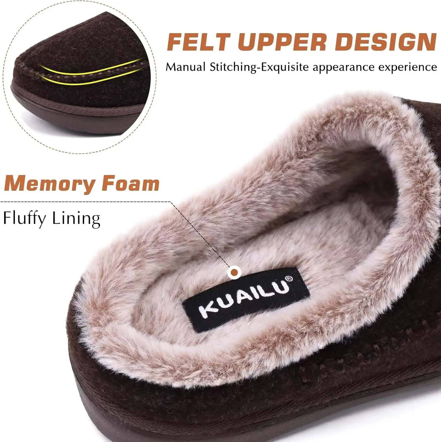 KuaiLu Mens Clog Slippers with Comfy Memory Foam Slippers Warm Faux Fur Slip on