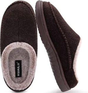 KuaiLu Mens Clog Slippers with Comfy Memory Foam Slippers Warm Faux Fur Slip on