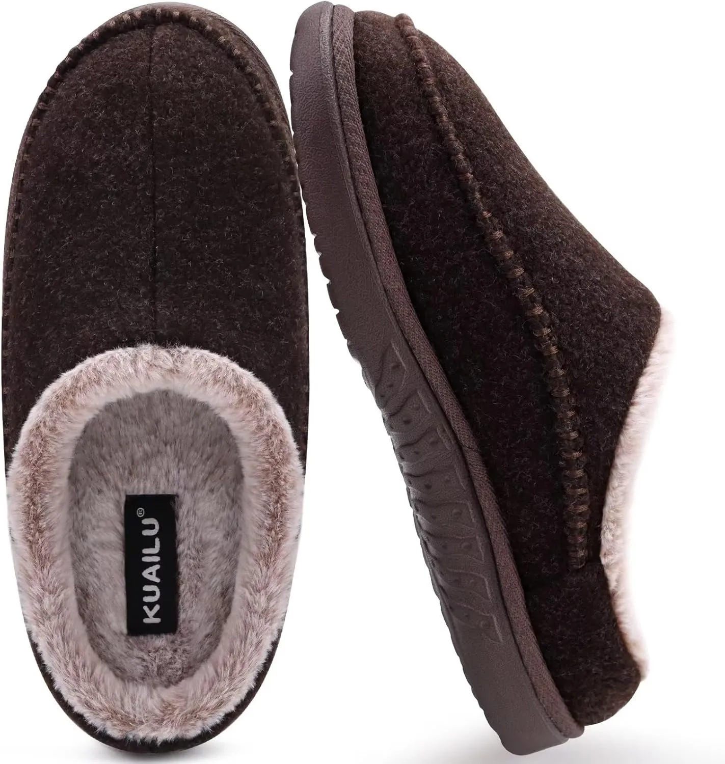 KuaiLu Mens Clog Slippers with Comfy Memory Foam Slippers Warm Faux Fur Slip on