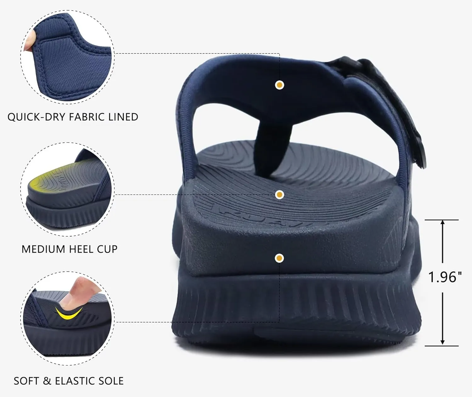 KuaiLu Mens Orthotic Flip Flops Men's Recovery Walking Sandals Adjustable Thick Athletic Cushion Sport Slides for Man, Water Resistant & Lightweight, Soft Comfort Fit & Arch Support