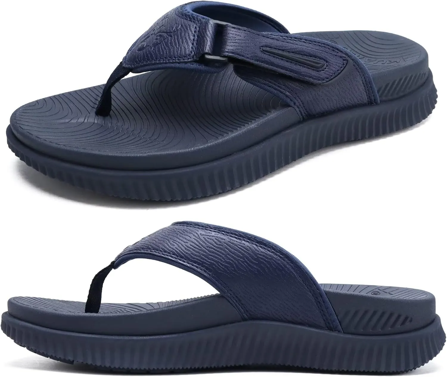 KuaiLu Mens Orthotic Flip Flops Men's Recovery Walking Sandals Adjustable Thick Athletic Cushion Sport Slides for Man, Water Resistant & Lightweight, Soft Comfort Fit & Arch Support