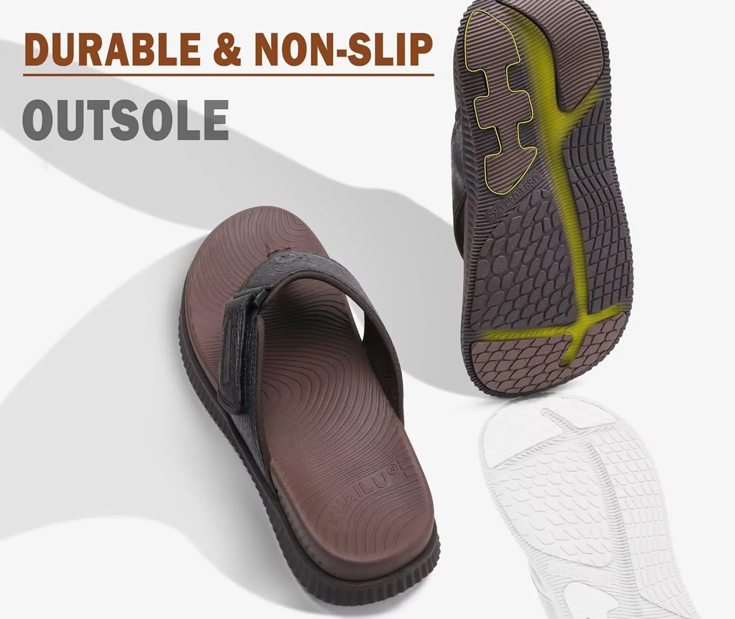 KuaiLu Mens Orthotic Flip Flops Men's Recovery Walking Sandals Adjustable Thick Athletic Cushion Sport Slides for Man, Water Resistant & Lightweight, Soft Comfort Fit & Arch Support