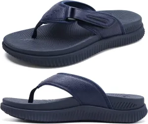 KuaiLu Mens Orthotic Flip Flops Men's Recovery Walking Sandals Adjustable Thick Athletic Cushion Sport Slides for Man, Water Resistant & Lightweight, Soft Comfort Fit & Arch Support