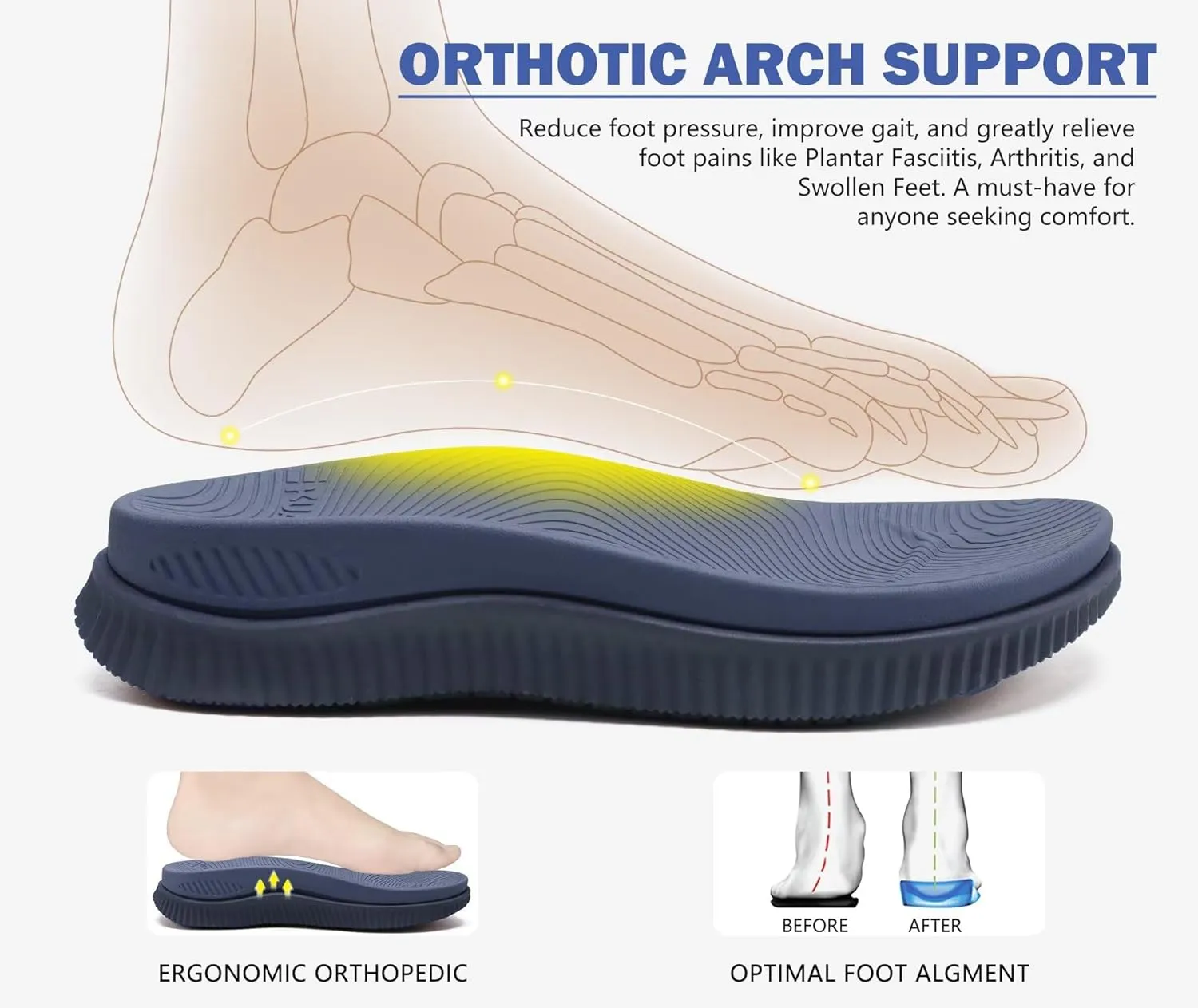 KuaiLu Mens Orthotic Flip Flops Men's Recovery Walking Sandals Adjustable Thick Athletic Cushion Sport Slides for Man, Water Resistant & Lightweight, Soft Comfort Fit & Arch Support