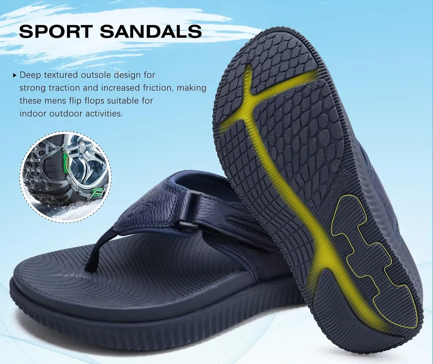 KuaiLu Mens Orthotic Flip Flops Men's Recovery Walking Sandals Adjustable Thick Athletic Cushion Sport Slides for Man, Water Resistant & Lightweight, Soft Comfort Fit & Arch Support
