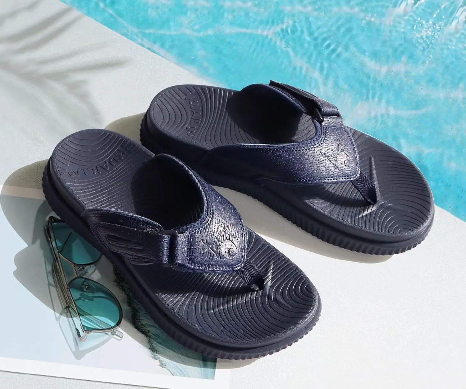 KuaiLu Mens Orthotic Flip Flops Men's Recovery Walking Sandals Adjustable Thick Athletic Cushion Sport Slides for Man, Water Resistant & Lightweight, Soft Comfort Fit & Arch Support