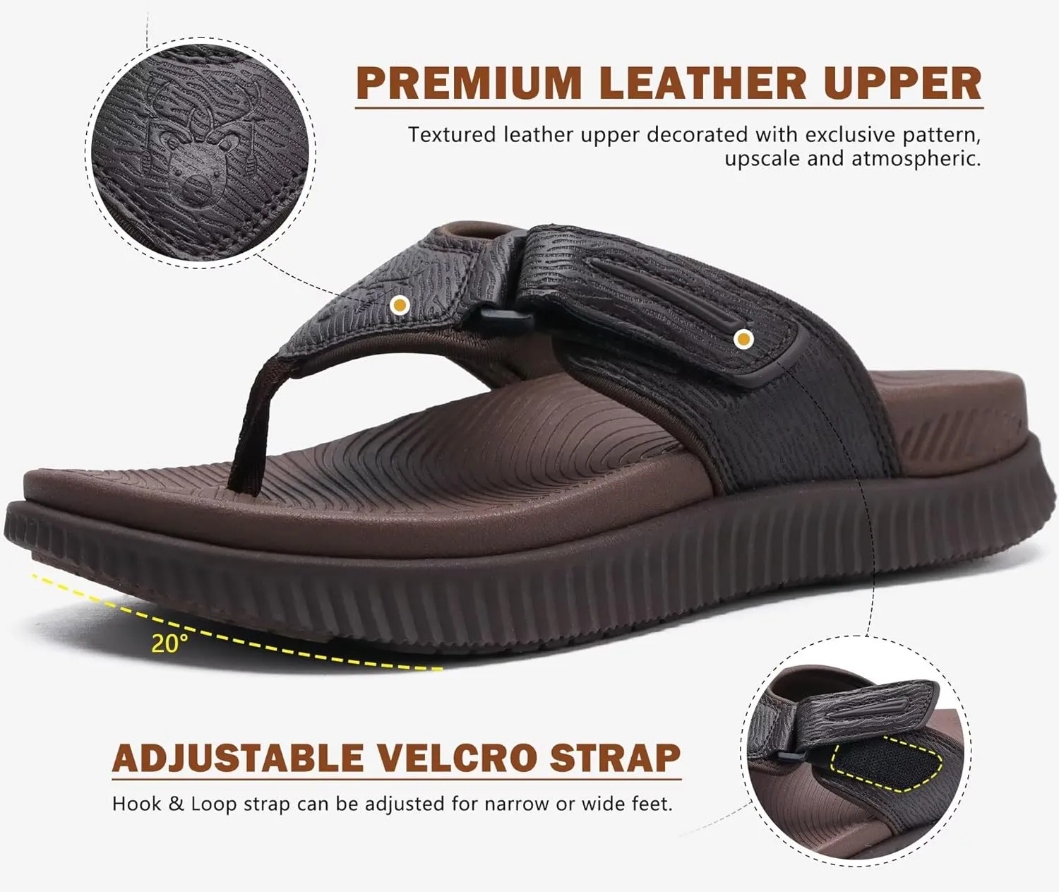 KuaiLu Mens Orthotic Flip Flops Men's Recovery Walking Sandals Adjustable Thick Athletic Cushion Sport Slides for Man, Water Resistant & Lightweight, Soft Comfort Fit & Arch Support