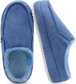 KuaiLu Womens Clog Slippers Cozy Suede Warm Plush Lined Arch Support Faux Fur House Ladies Bedroom Slippers Comfy Orthopedic Memory Foam Plantar Fasciitis Home Indoor Outdoor Shoes Blue US8.5